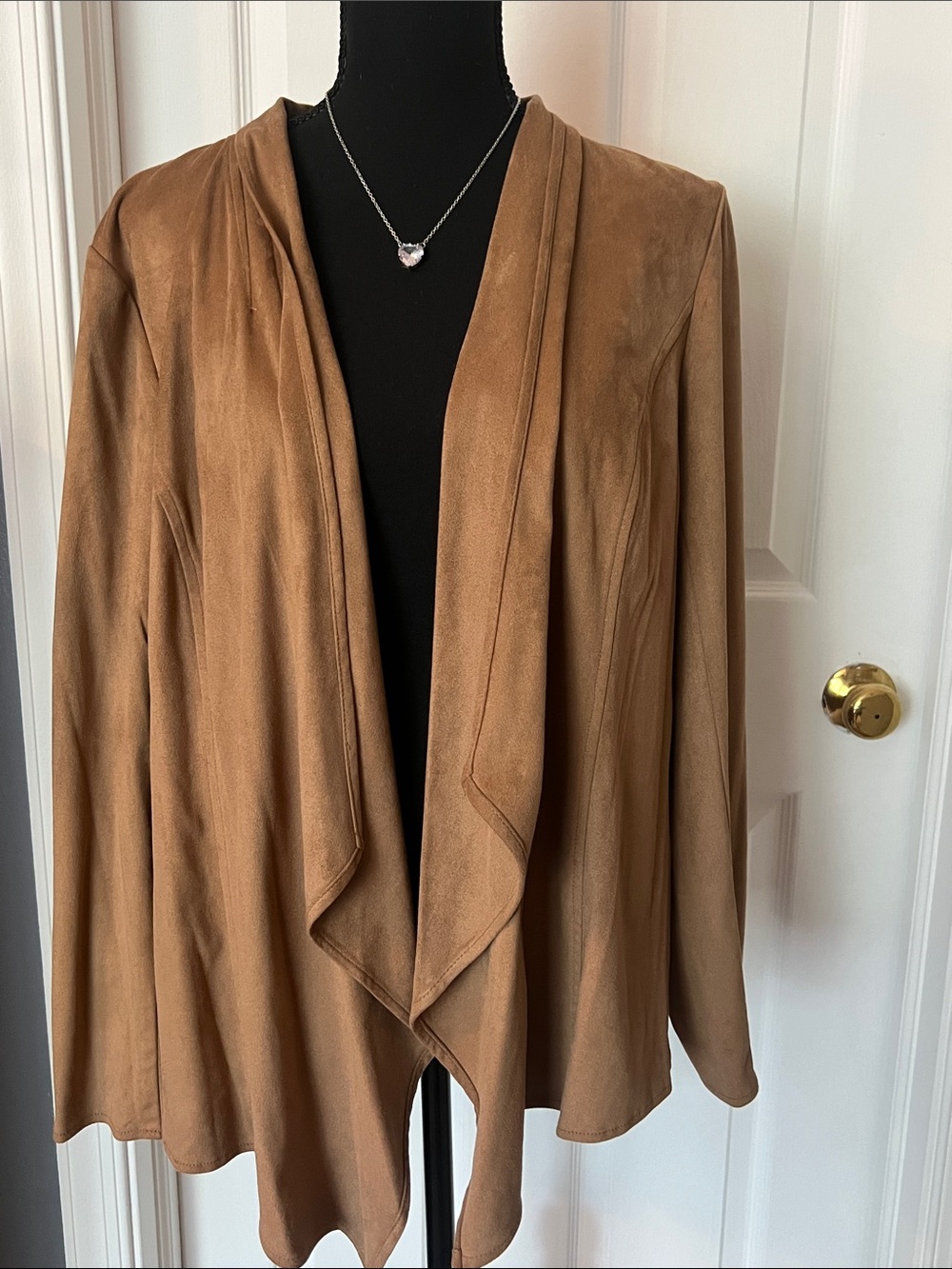 Women's Open Front Faux Suede-Look Draped Jacket - Brown